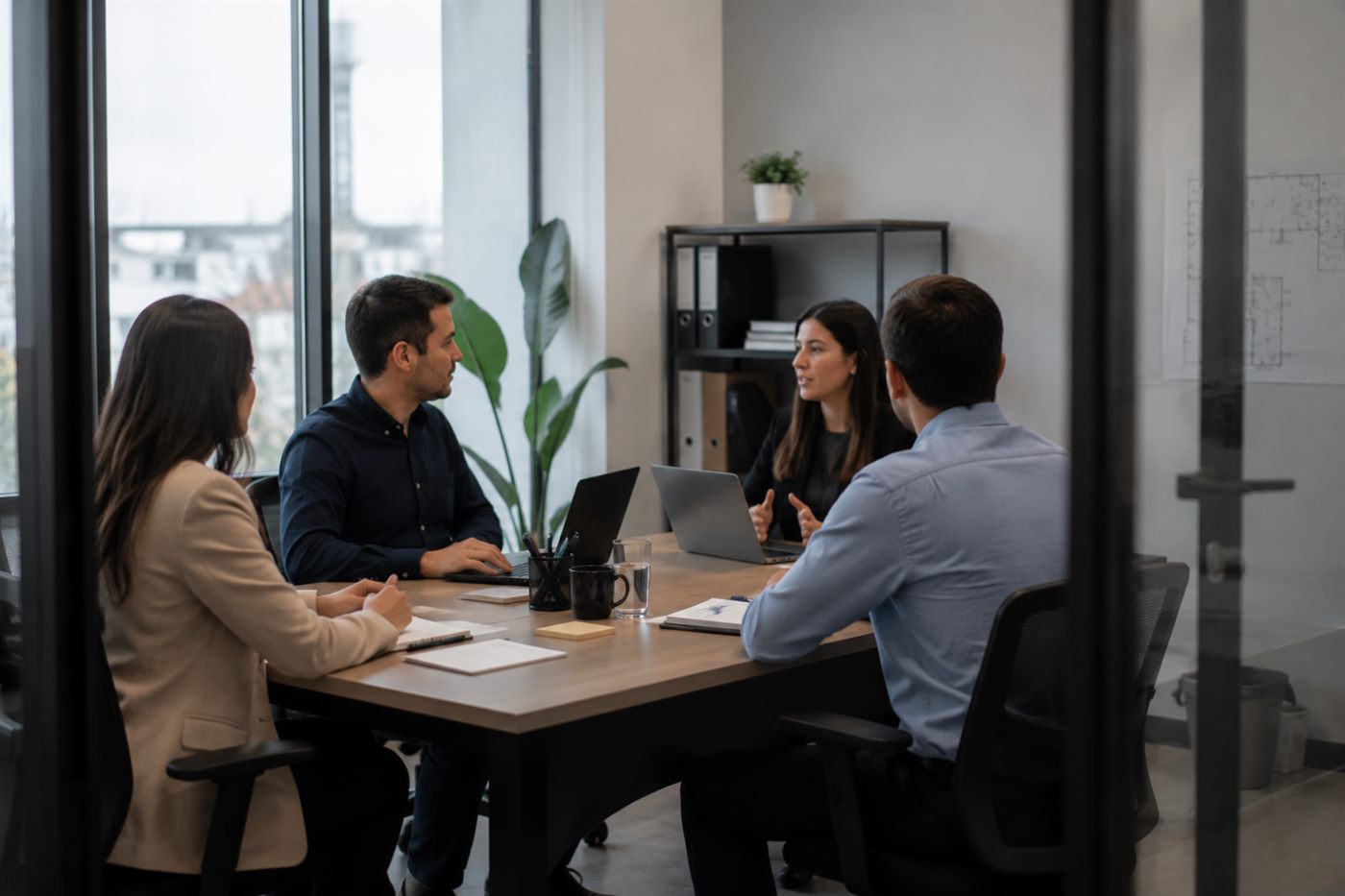 Equipo de una empresa privada en reunión de trabajo